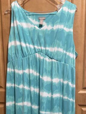 Chico's Teal Tie Dye Sleeveless Midi Dress Sz 3 XL